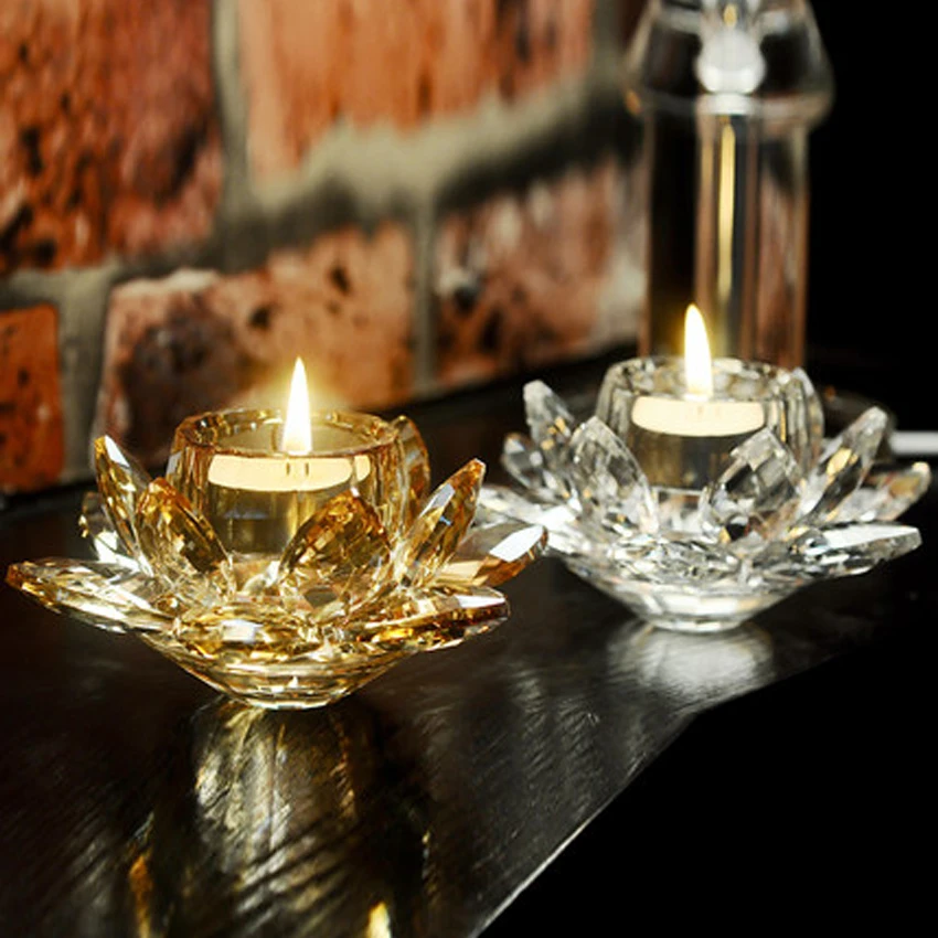 

Crystal Lotus Candle Holders Feng Shui Bowl Candlestick For candelabra centerpieces Wedding Home Bar Party Decoration