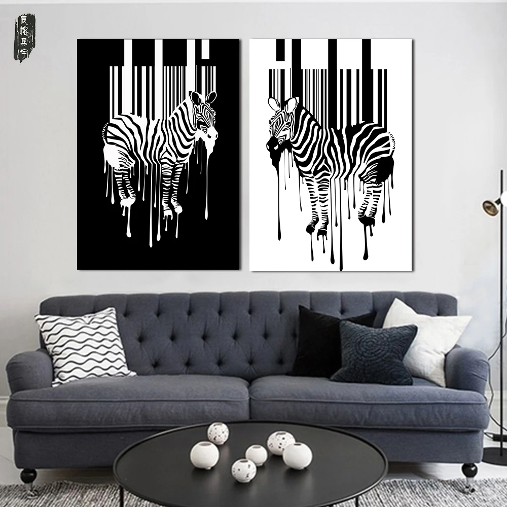 Hitam Dan Putih Lukisan Hewan Abstrak Wall Art Zebra Dekorasi Rumah