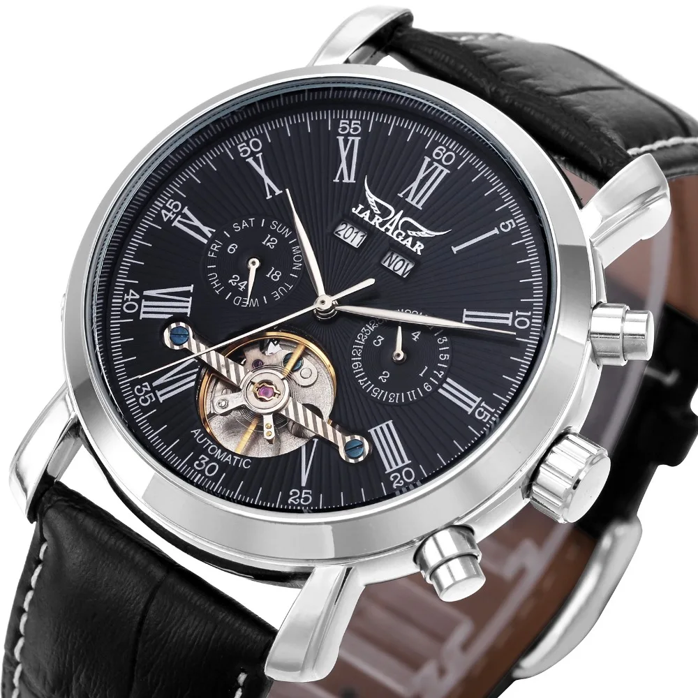

2019 Tourbillon Mechanical Men's Automatic Wrist Watches Top Brand Luxury WINNER Men's Genuine Leather Working Sub-dials Clock