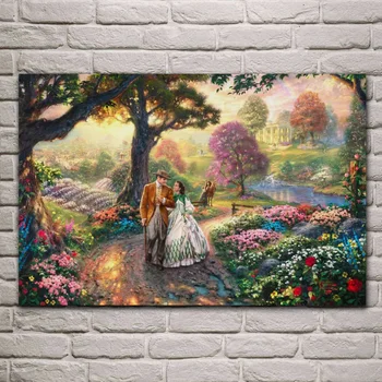 

kinkade gone with the wind spring season nature love lady guy art painting YS01 Room home wall modern decor wood frame posters