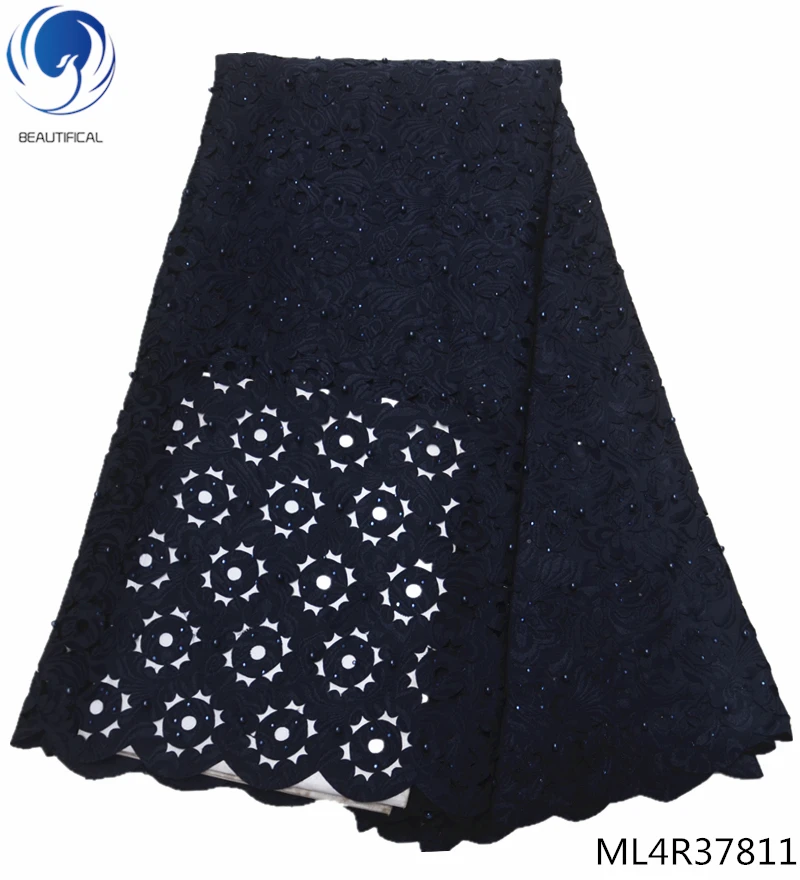 

BEAUTIFICAL black cotton lace swiss voile lace in switzerland high quality 2019 african fabric with beads ML4R378