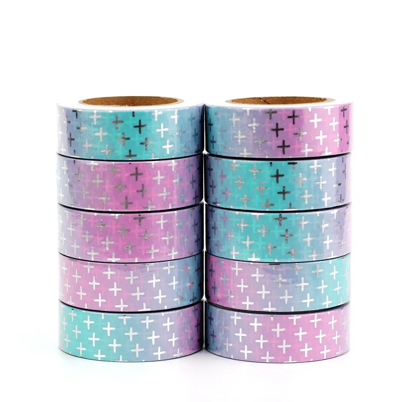 

High quality 10pcs/lot Cute Cross Foil Washi Tapes DIY Decor Scrapbooking Planner Adhesive Masking Tapes Kawaii Stationery