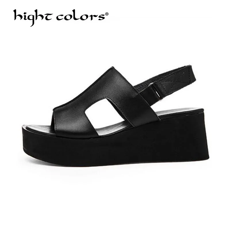 

Genuine Leather Shoes Women Sandals Summer Platform Sandals BLACK WHITE Wedges Gladiator Sandals High Heel Ladies Shoes
