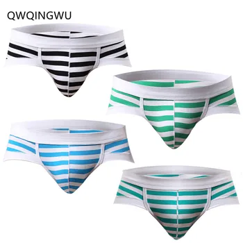

4PCS Men Underwear Briefs Panties Sexy Men's Striped Brief Hot Cotton Low Rise Short Underpants Large Pouch Men's Slips Briefs