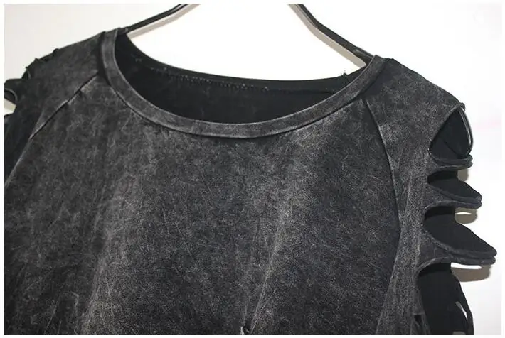 Camiseta rasgada para mujer, camisetas, camisetas y tops, ropa para mujer, camisetas femeninas, ropa Punk Rock para mujer, calle 1697