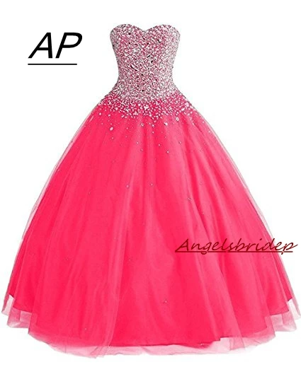 

ANGELSBRIDEP Ball Gown Quinceanera Dresses 2019 With Rhinestones 15 Party Quinceanera Gowns Sparkly Beading Debutante Gowns Hot