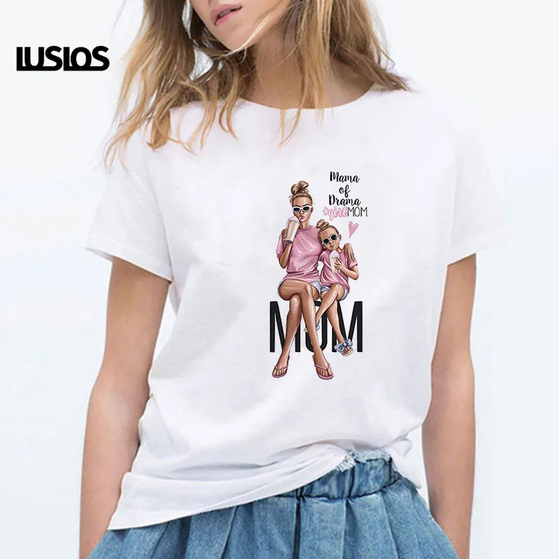 Женская футболка с принтом супер мама LUSLOS Girl Mama летняя женская модная в Корейском