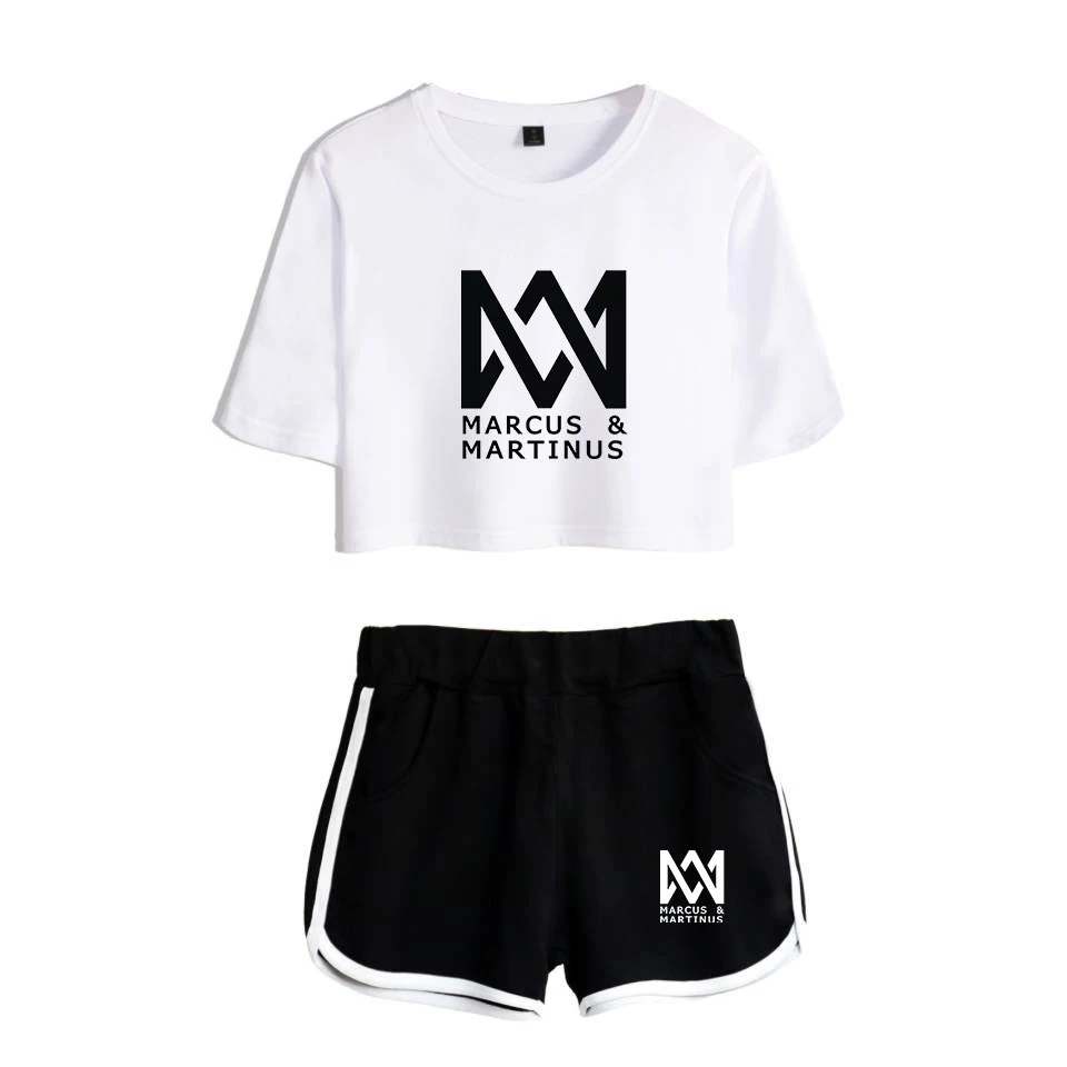 Kpop футболка комплект из двух предметов летняя футболка с принтом Kpop альбом женский костюм укороченный топ+ шорты брюки Маркус Мартинус спортивный костюм для женщин