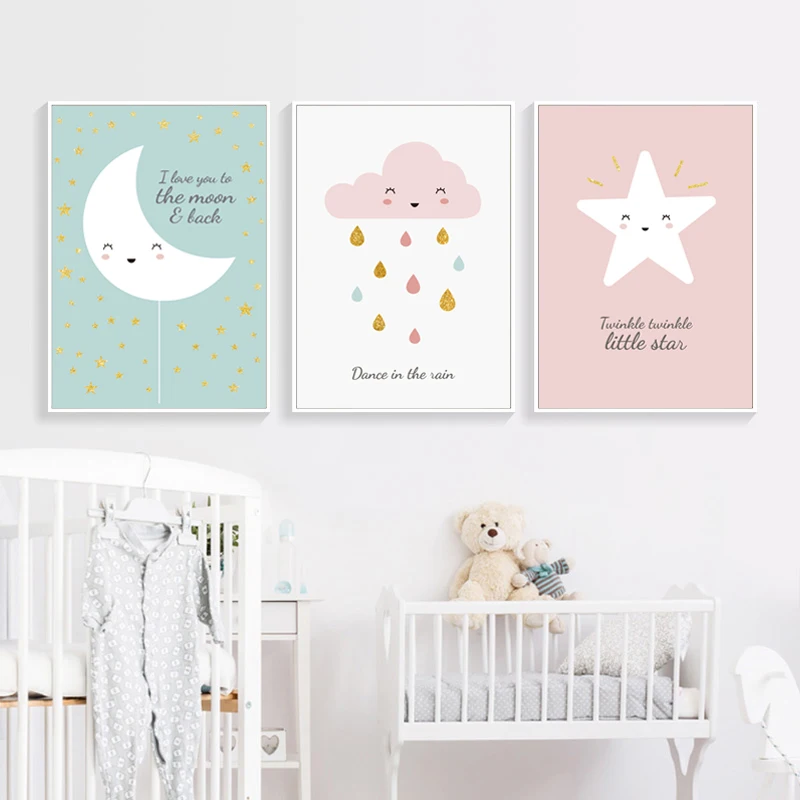 

Lovely Cartoon Moon Star Wall Art Canvas Painting Posters and Prints Decoration Home Nursery Wall Pictures for Living Room Decor