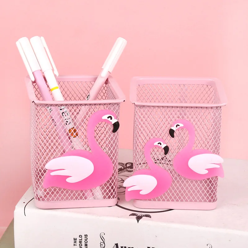 Pink Unicorn Cactus Flamingo Square Desktop Pen Holder Office School Metal Makeup Brush Storage Case Desk Pen Pencil Organizer