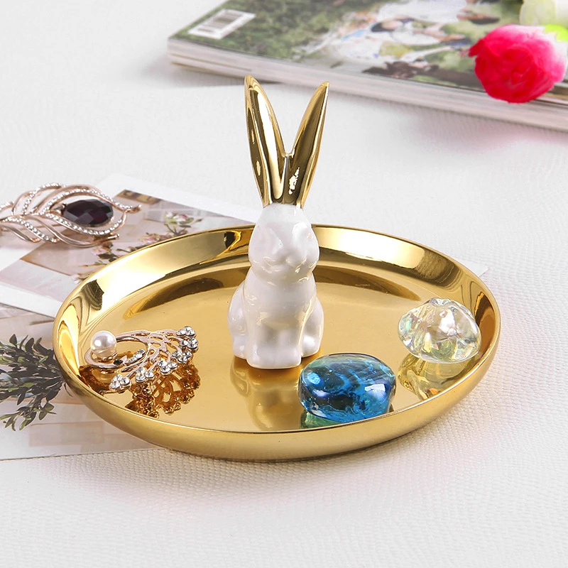 

Creative Porcelain Rabbit Jewelry Storage Tray Cactus Ceramic Storage Plate Gold Jewelry Display Holder Decorative Ornaments