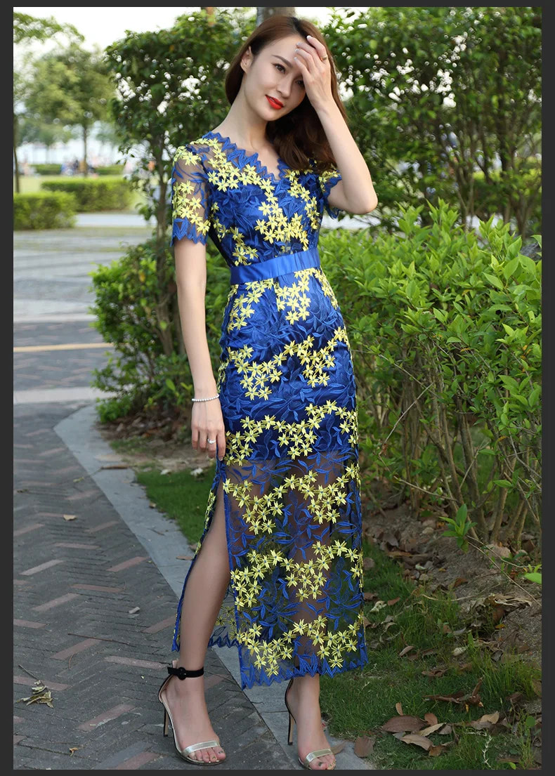 Топ Цветочный короткий рукав длинное платье Женское Vestidos Украина новое бесшовное сексуальное платье с вышивкой V воротник тонкое платье LJ543
