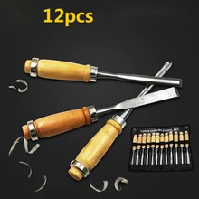 12 шт./компл. плотника резьба по дереву комплект легированное лезвие с деревянной ручкой деревообрабатывающих инструментов ручной работы резные инструменты DIY гравировка зубила