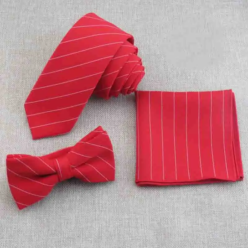  Business Ties Bowtie Handkerchief Sets Striped Ties For Men's Suits Wedding Collar Bow Tie Polyeste