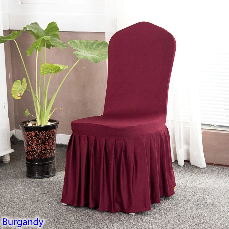 Lycra chair cover with skirt all around,burgandy colour spandex
