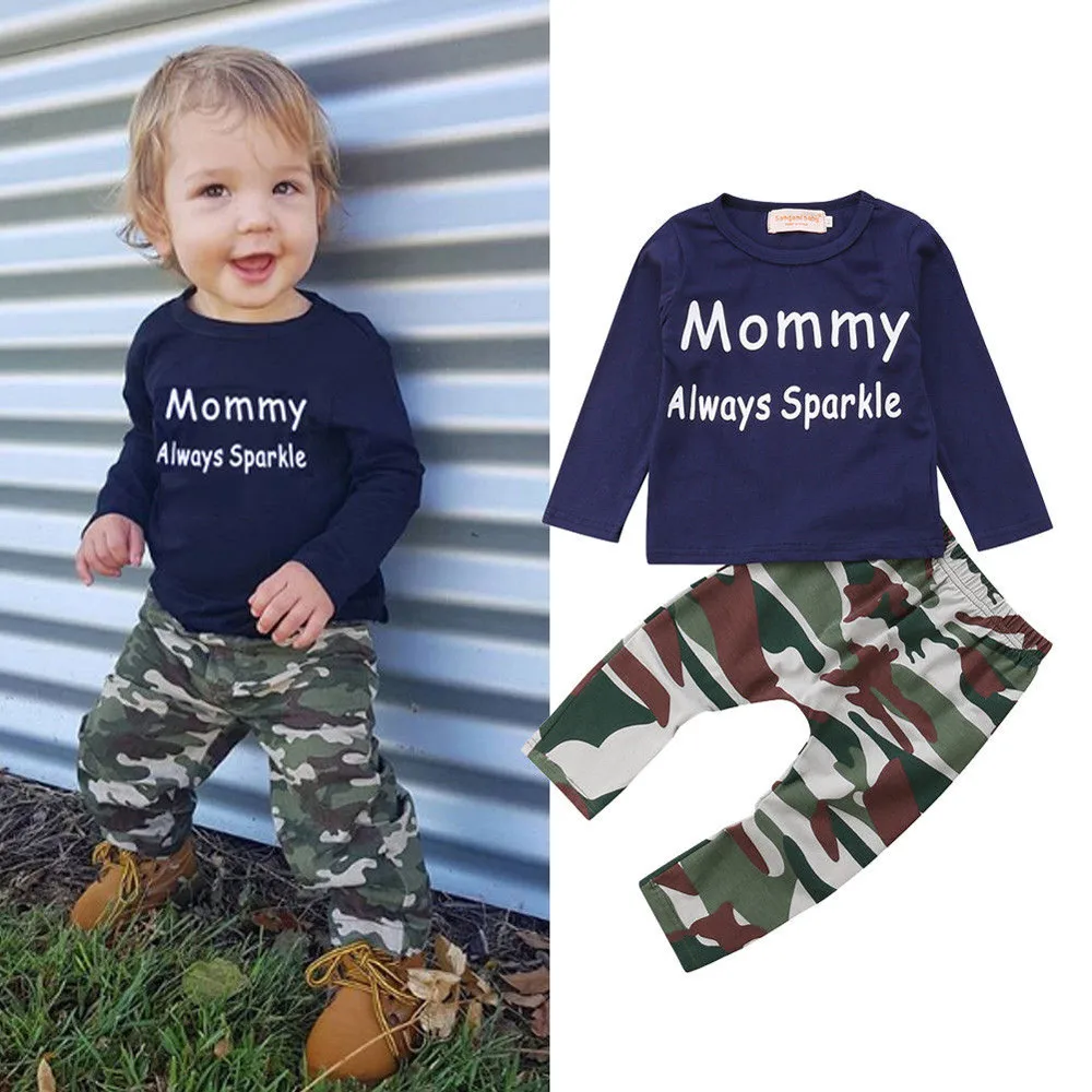 

Toddler Kids Baby Girl Boy Clothes Letter Camouflage T-shirt Tops+Pants made of high quality materials Outfits clothes