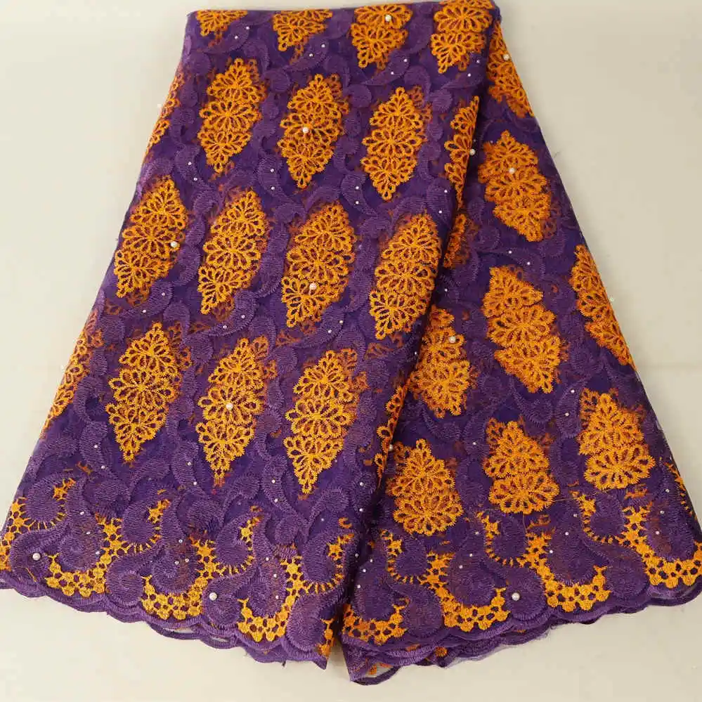Красный Французский Тюль Кружева высокое качество нигерийский Тюль кружевная ткань для нигерийской свадьбы вышивка африканская кружевная ткань - Цвет: Фиолетовый