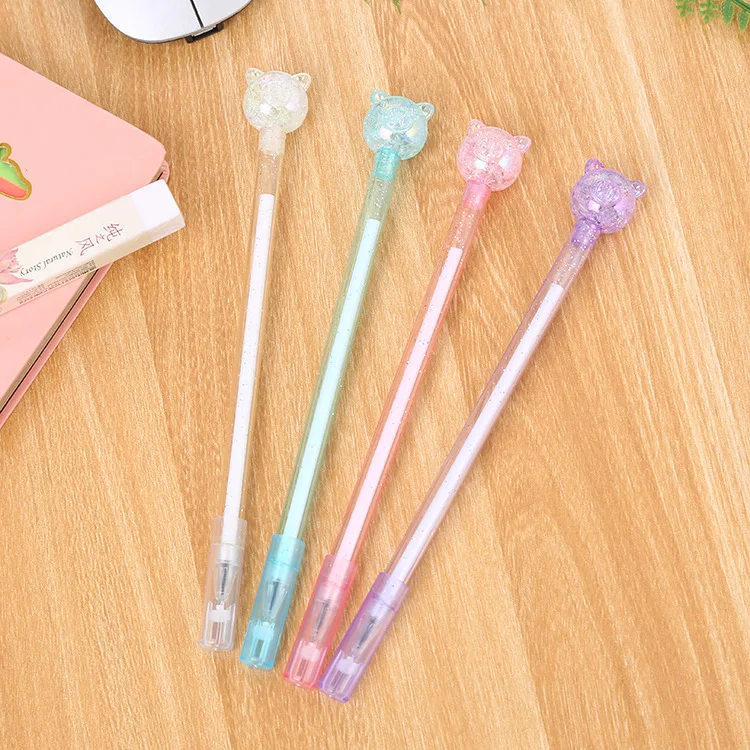 

24 Pcs Cartoon Piglet Dazzling Transparent Rod Gel Pen Student Creative Stationery Candy Black Neutral Pen Wholesale