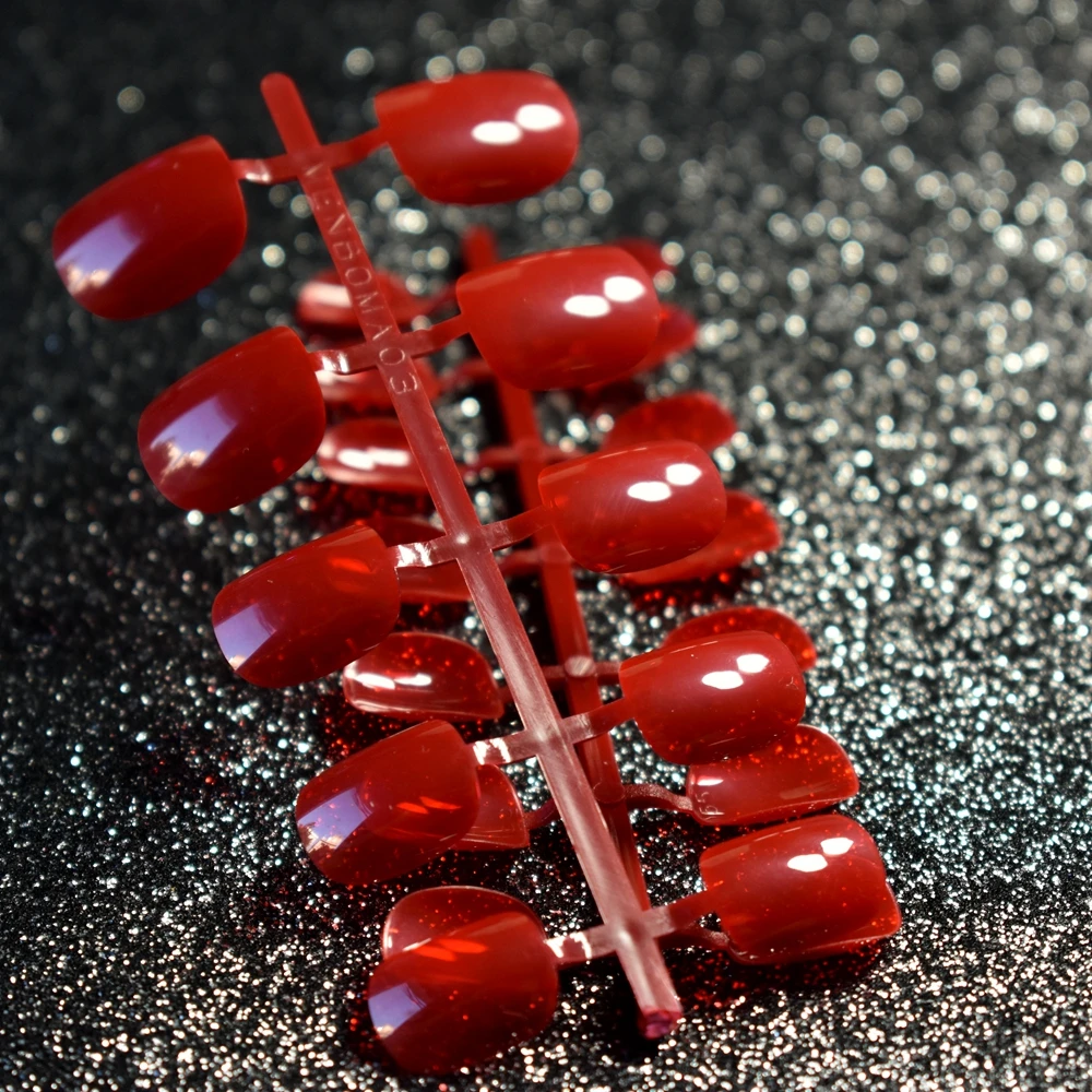 Блестящие короткие искусственные кончики для ногтей красное вино круглые накладные ногти Полный размер инструмент для украшения для детей без клея 156k