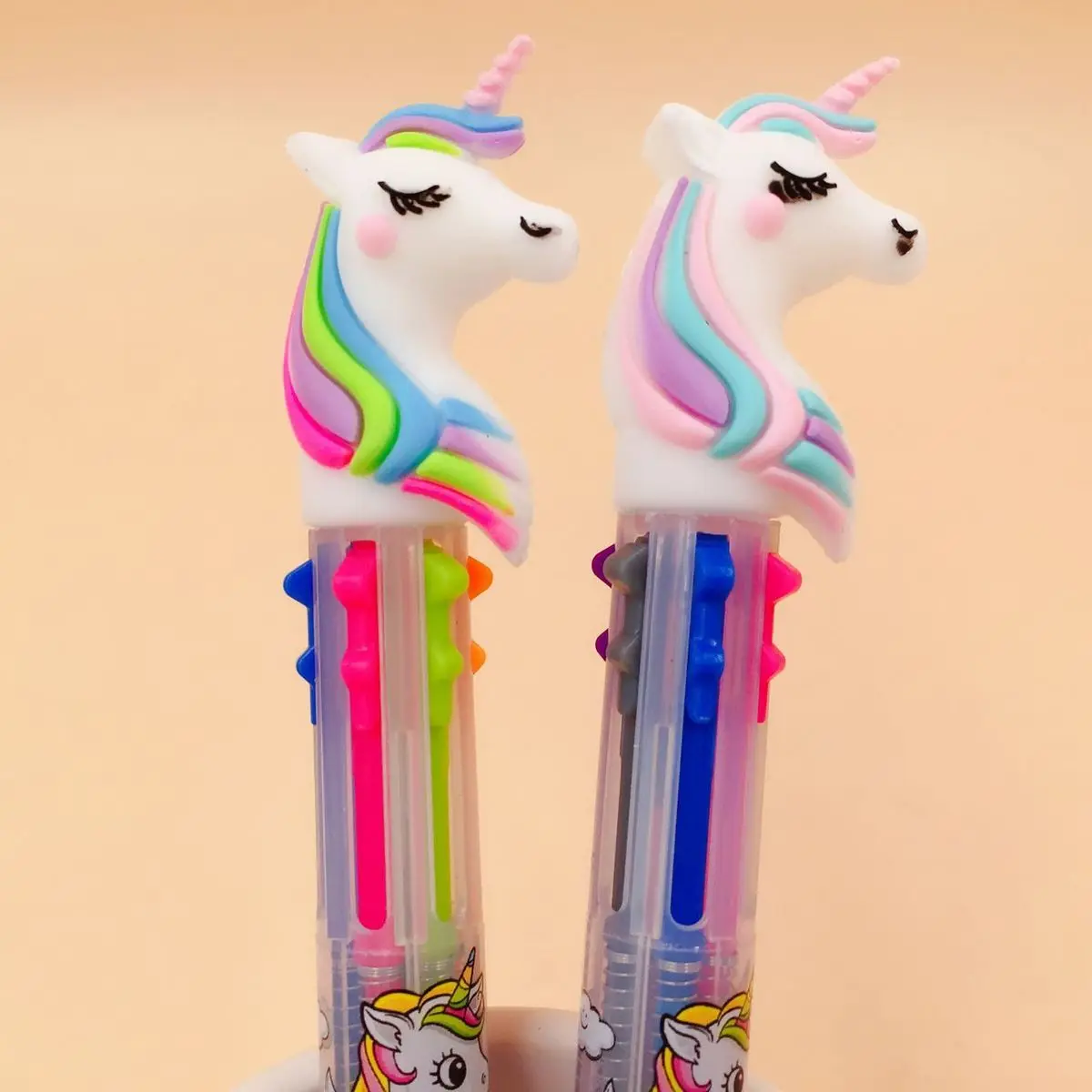 

6 In 1 Multicolor Cartoon Unicorn Ballpoint Pen Blush Hair Colorful 0.5mm Writing Ball Pens School Office Kids Children Gift