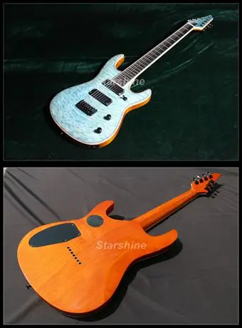 

Starshine 7 Strings Guitar YL-7EL Quilted Maple Celluloid Binding Strings Thru Body Electric Guitar Blue