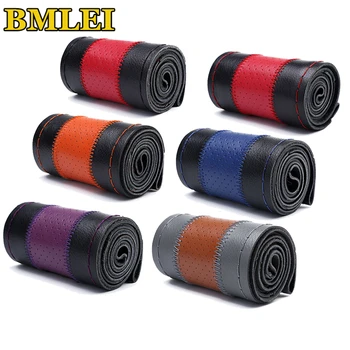 

DIY Braid on the Steering Wheel Soft Genuine Leather Steering Wheel Cover 38cm Universal Steering Covers With Needle and Thread