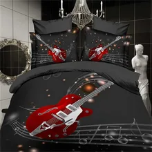 3D Модный комплект постельного белья с музыкальными нотами, черный, красный, гитара, одеяло, пододеяльник, полный размер, двуспальное покрывало, простыни, наволочка