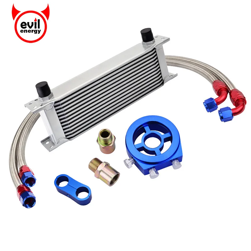 evil energy 13Row AN10 Engine Oil Cooler Kit+Oil Adapter Filter+Swivel Fuel Oil Hose Line+AN10