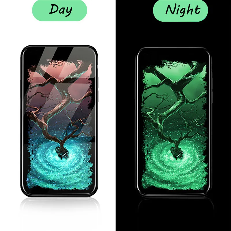 

Luminous Light Tempered Glass Phone Case for iPhone X 8 7 6 6S Plus Cases Night Light Painting TPU Back Cover For iphone X Shell