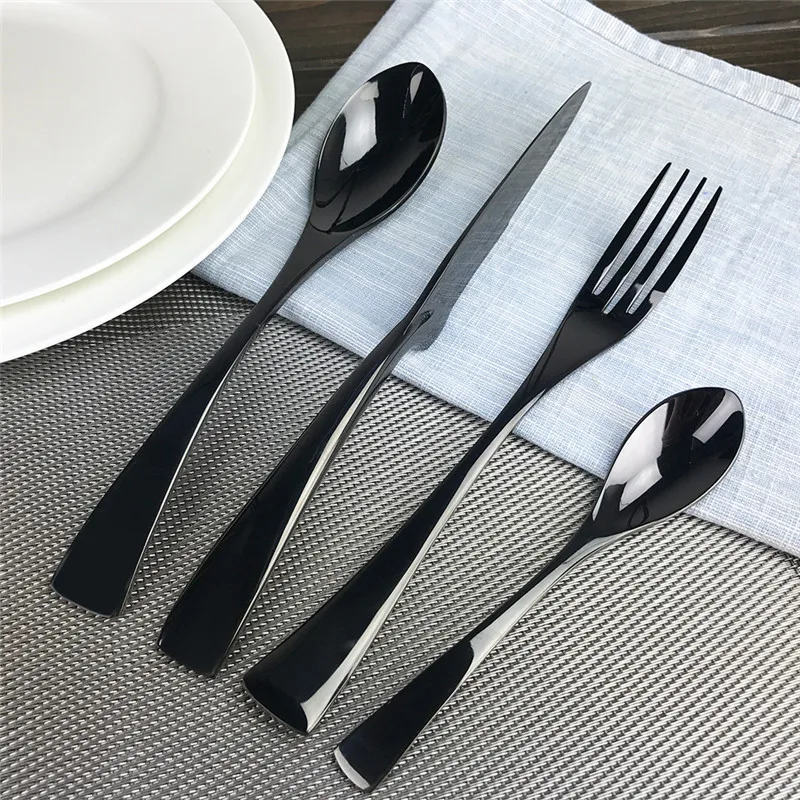 

AOOSY Black Cutlery Set Stainless Steel Dinnerware 24 pieces Fork Spoon Knife Flatware Restaurant Tableware DHL Free shipping