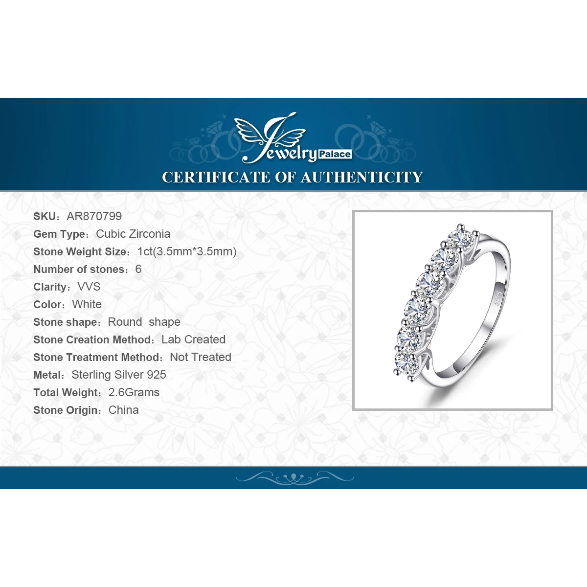 Женское кольцо из стерлингового серебра 925 пробы JewelryPalace CZ обручальное на