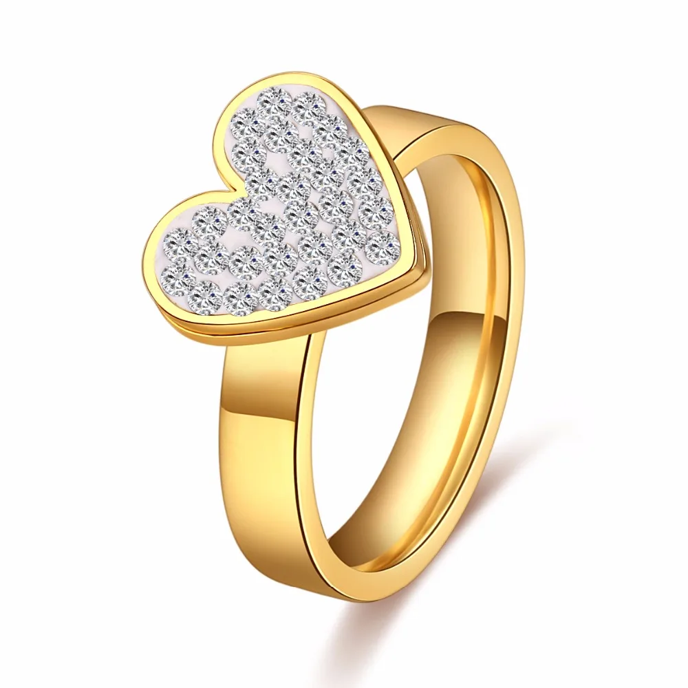 

CACANA High Quality Unique Design Heart Crystal Ring Women Wedding Ring Stainless Steel Gold Color Luxury Love Ring R221