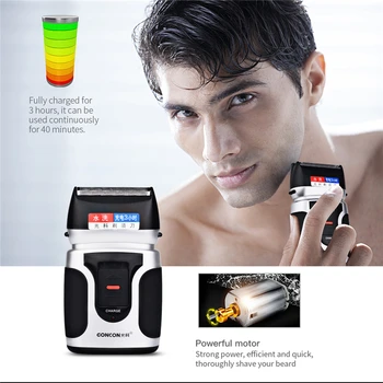

Reciprocating Double Blade Electric Shaver Washable Rechargeable Razor for Men shaving machine with a sideburns trimming blade