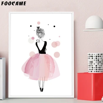 

FOOCAME Girls Bedroom Wall Art Canvas Painting Pink Skirt Dancing Kids Room Cartoon Poster Print Modern Home Decoration Pictures