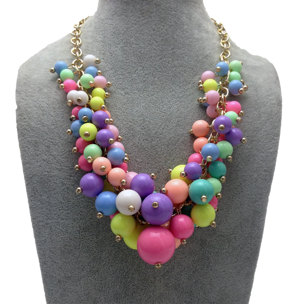 Newest fashion candy color pendant necklace multilayer beads chain