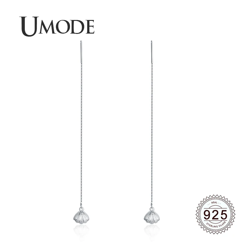 

UMODE 2019 New 925 Sterling Silver Long Box Chain Simulated Pearl Drop Earring for Women White Gold Shell Dangle Jewelry ALE0611