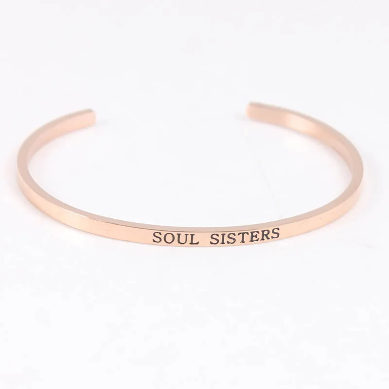 

Soul Sister Stainless Steel Bangle Engraved Positive Inspirational Quote fashion Cuff Mantra Bracelets For Women