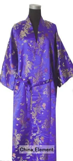 Горячая Распродажа Красный китайский Мужской Атласный халат из полиэстера дракон феникс кимоно банное платье размер S M L XL XXL 3XL LDF-7 - Цвет: blue