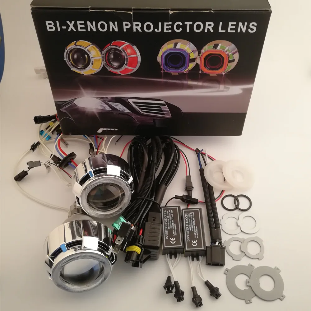 YM E-Bright 1 комплект(2 шт.) 2,5 дюйма HID Bi Xenon объектив проектора 2 шт. ангельские глазки 6000K для H1 H4 H7