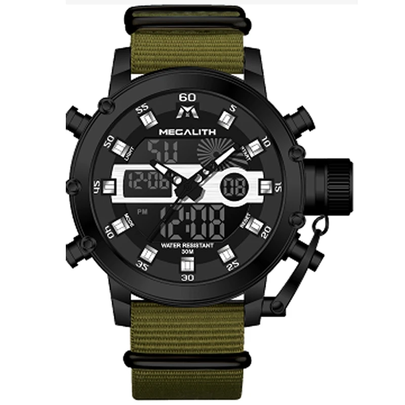 MEGALITH мужские спортивные часы светящиеся водонепроницаемые кварцевые часы мужские многофункциональные наручные часы с хронографом Прямая поставка цена - Цвет: nylonblack