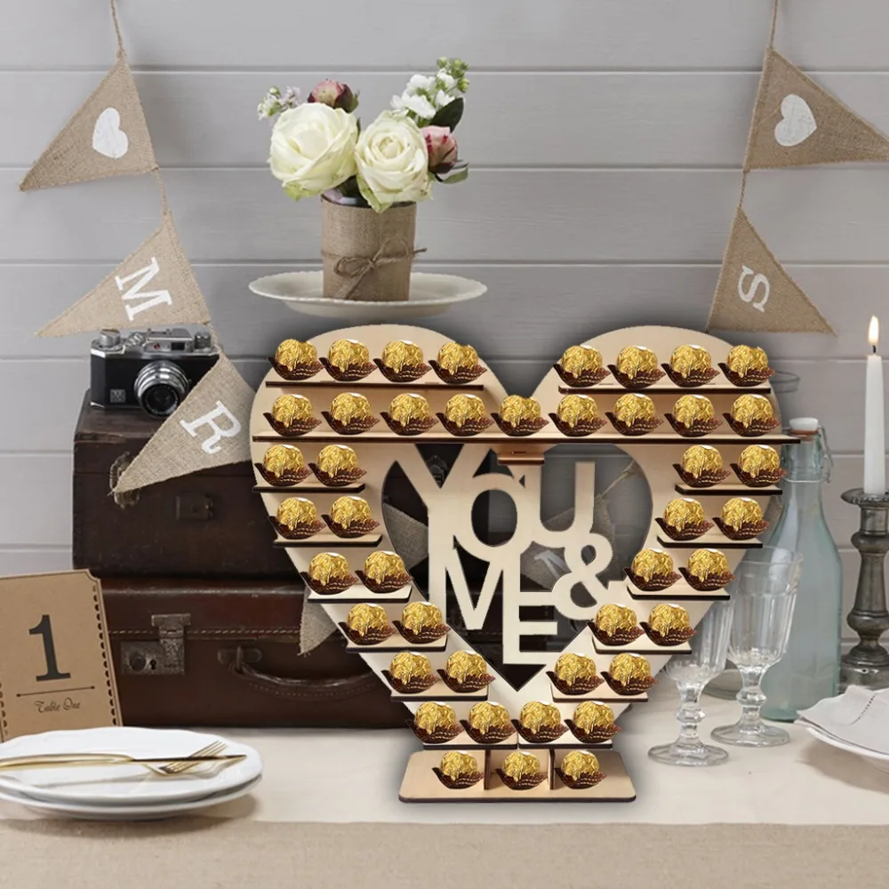 You& Me деревянные сердце шоколадный десерт конфеты Дисплей стенд центральным декор держатель Свадебная вечеринка баро