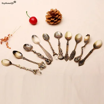 

1PC Retro Coffee Spoon Kitchen Dining Vintage Royal Style Bronze Carved Flatware Cutlery Mini Dessert Spoon For Snacks A