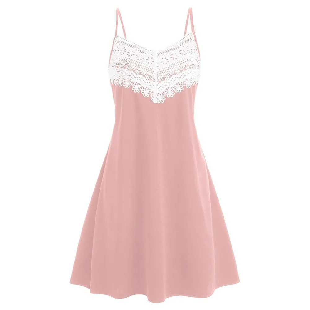 

2019 New Vestidos Women V-Neck Dress Sexy Fashion Ladies Crochet Lace Backless Mini Slip Dresses Camisole Sleeveless Dress BB4