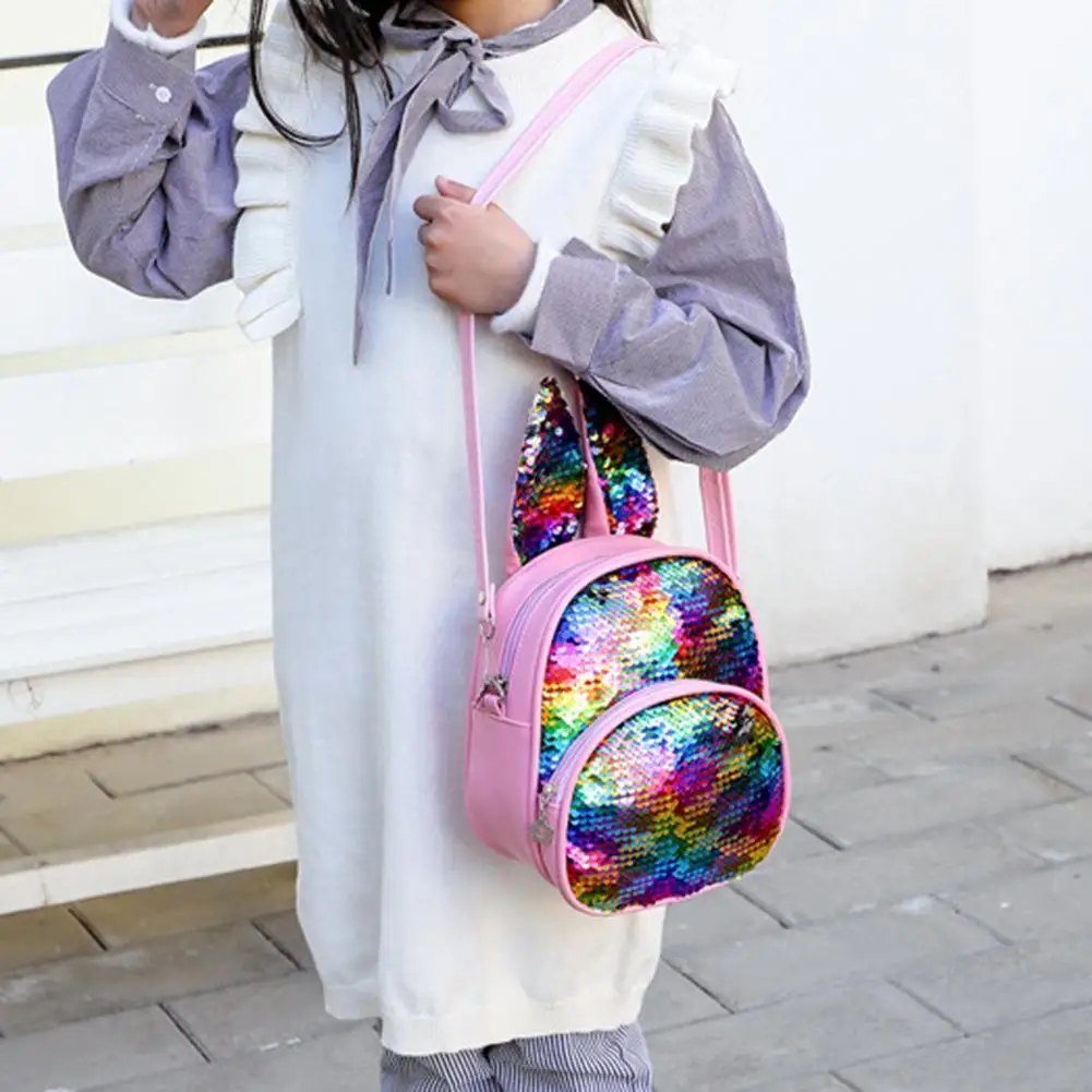Модный детский Блестящий рюкзак с пайетками через плечо с милыми заячьими ушками для девочек
