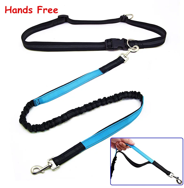 

Hands Free Dog Leash Reflective for Running Hiking Walking Training Biking, Dual Hands Adjustable Waist-Belt,Shock Absorption
