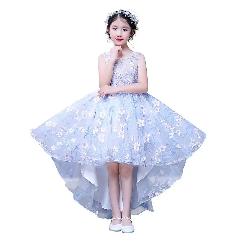 

2019 New Teenage Girls Flowers Asymmetrical Princess Dress Baby Girl Clothing Vestidos Kids Dresses For Girls Wedding Party F10