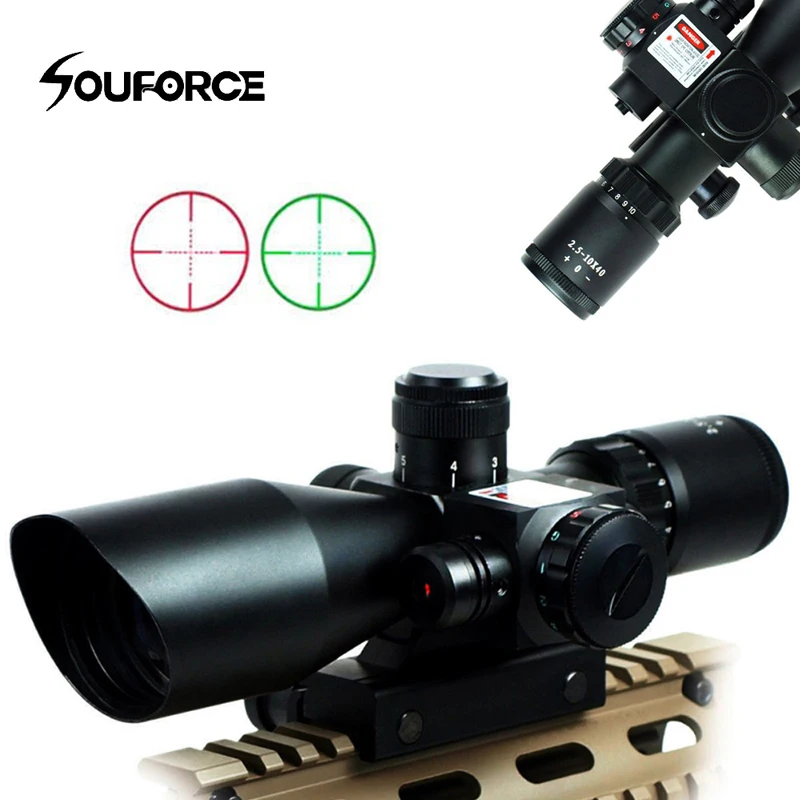 

High Quality 2.5-10x40 Combo Optical Sight red Dot Laser Rifle Scope with Illuminated Crosshair fit Hunting Rifle