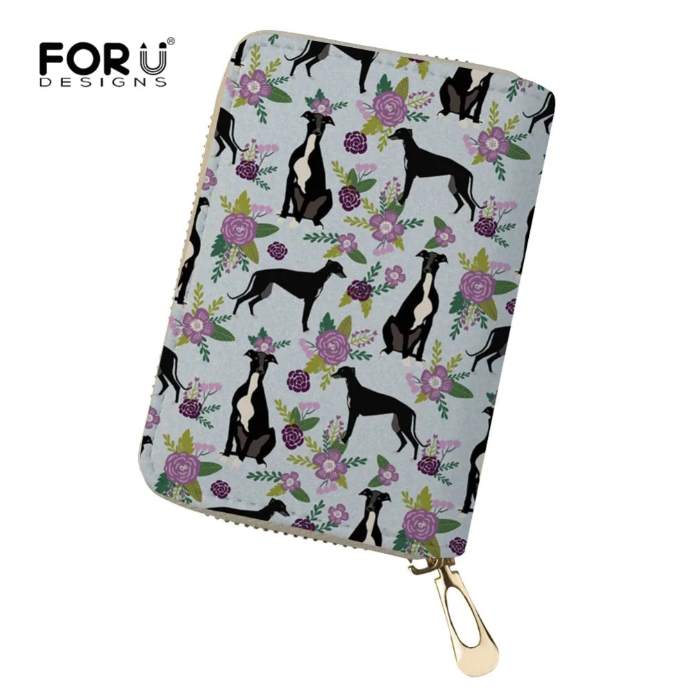 

FORUDESIGNS Greyhound Flower Printing Credit Card Holder Leather Travel Purse Card Wallet Function 18 Bits ID Card Case Business