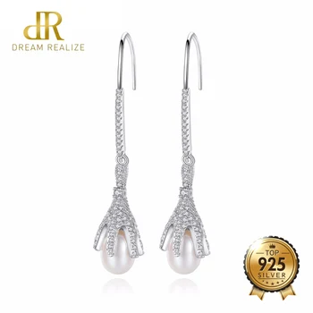 

DR Brand Fashion Personality Six Claw Solid Silver S925 Drop Earrings for Women Real Natural Freshwater Pearl Party Jewelry
