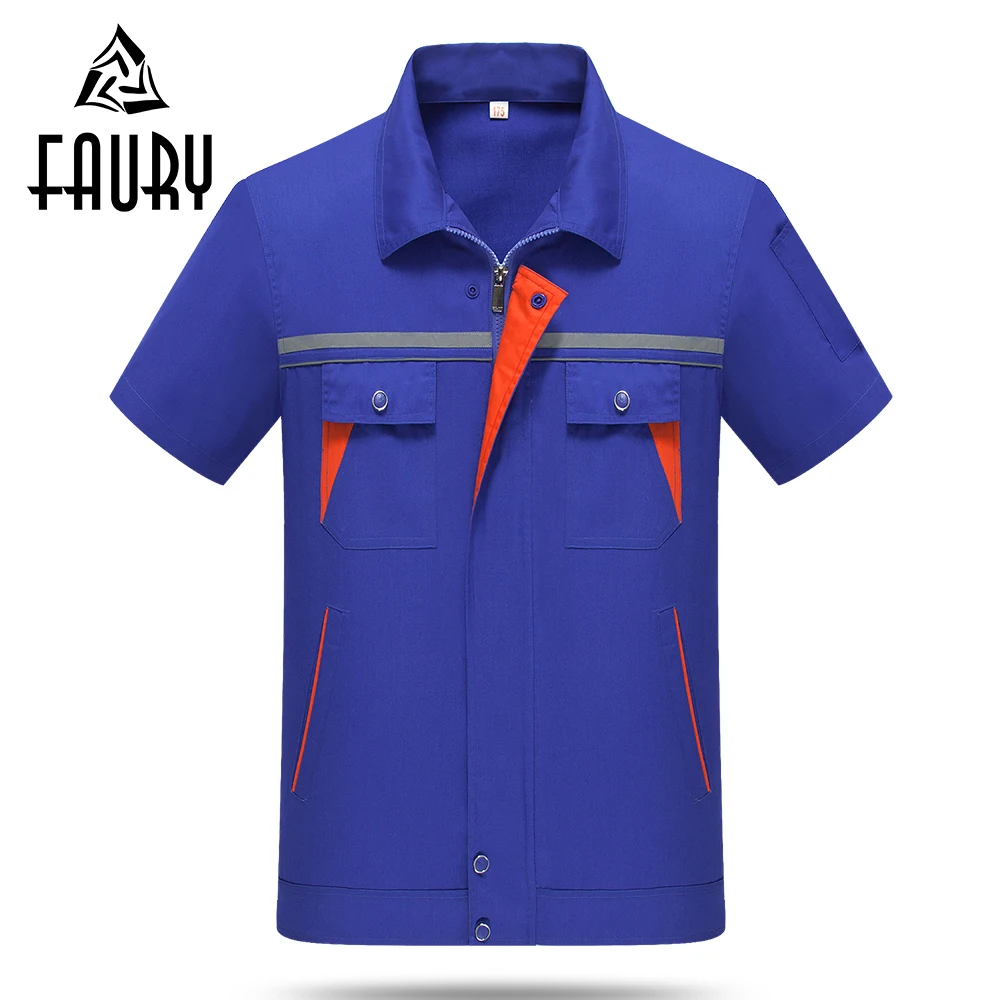 Men Short Sleeve Mesh Patchwork Clothing Breathable Workwear